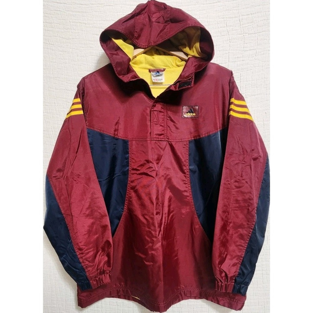 Adidas Pullover Jacket Youth Sz XL 18-20 Windbreaker Red Blue Hooded 1/4 Zip EUC